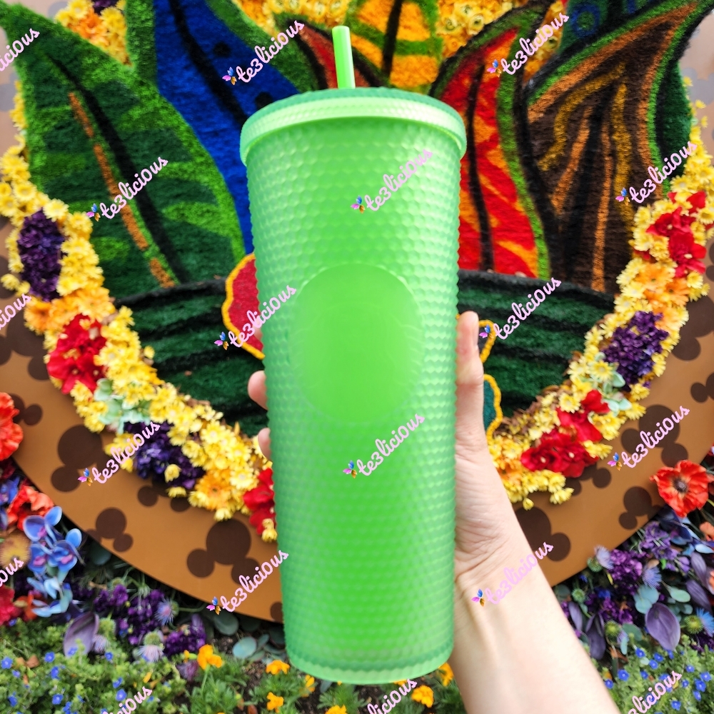 DISNEYLAND STARBUCKS NEON GREEN STUDDED TUMBLER - Picture 2 of 8